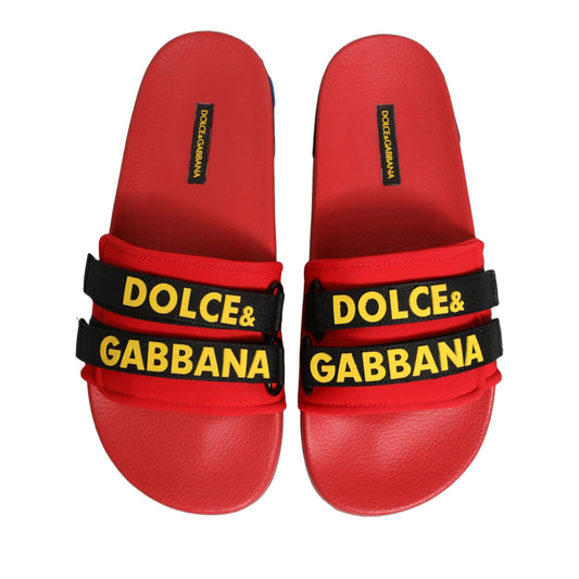 Dolce & Gabbana Red Neoprene Slides Flats Beachwear Shoes