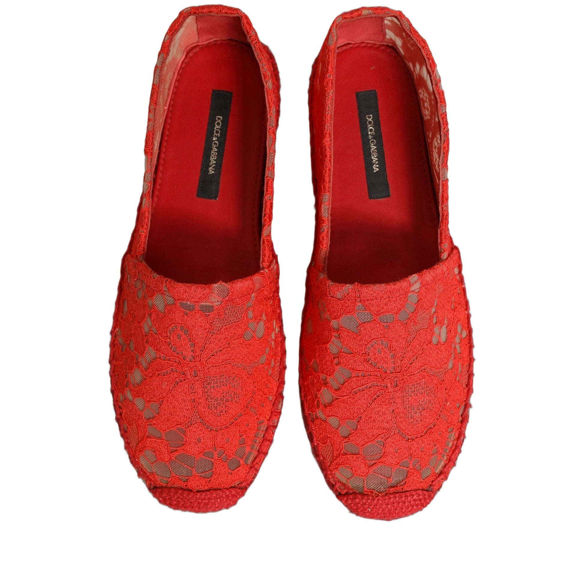 Dolce & Gabbana Red Taormina Lace Espadrille Flats Shoes