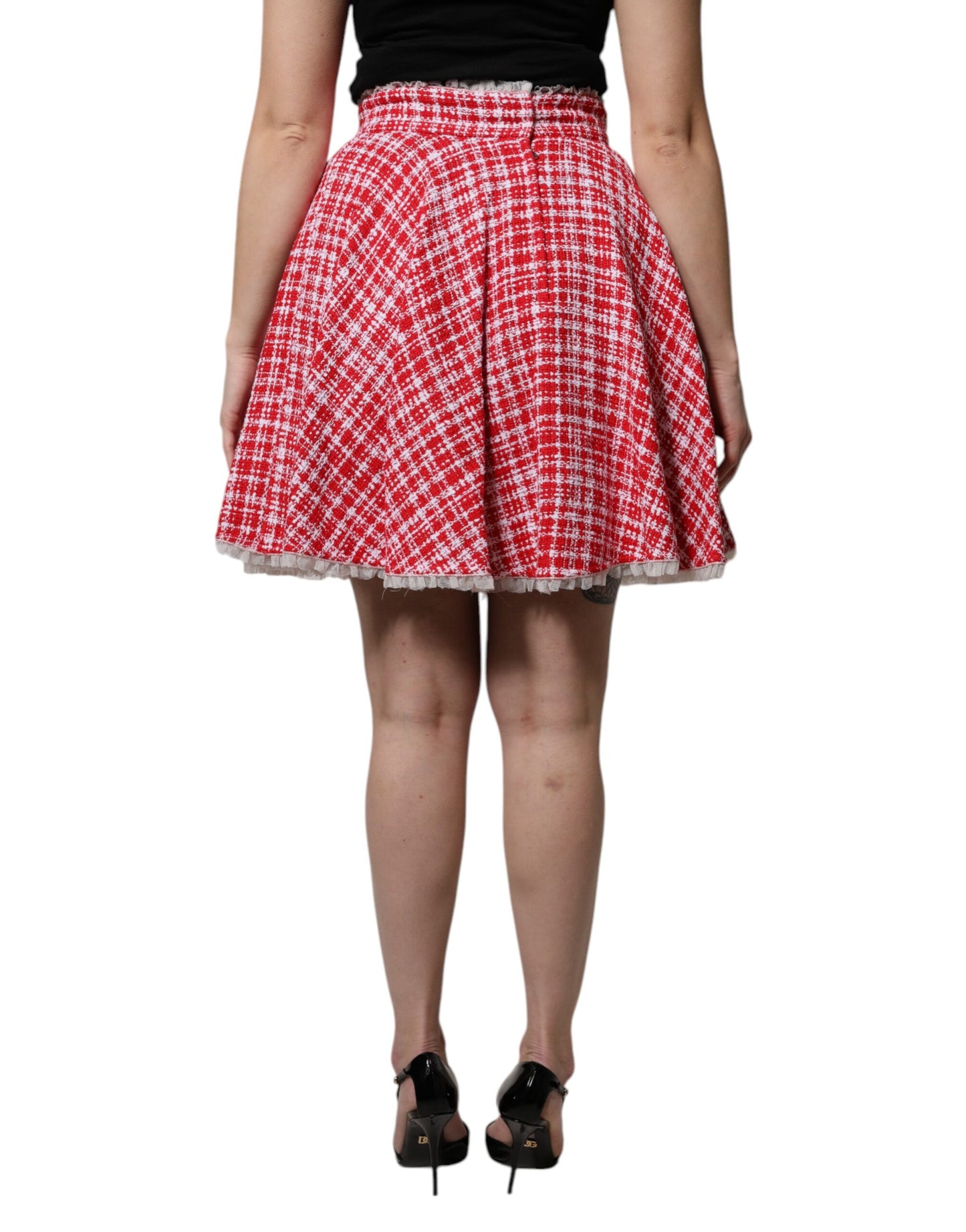 Dolce & Gabbana Red White High Waist A-line Above Knee Skirt