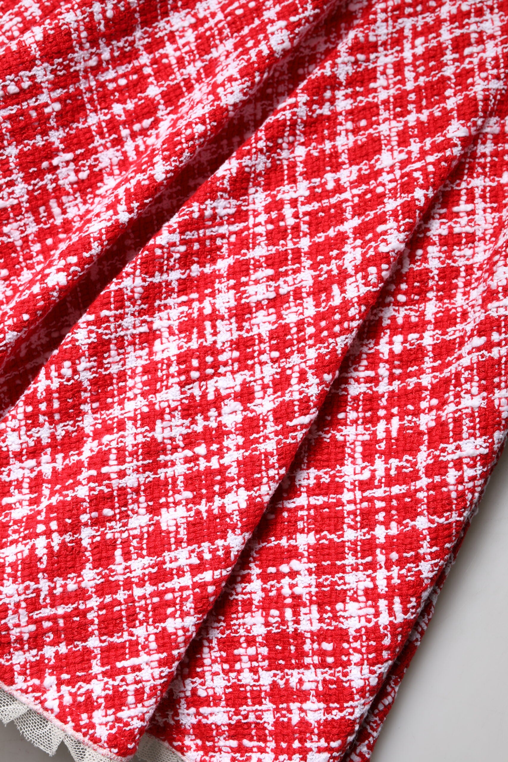 Dolce & Gabbana Red White High Waist A-line Above Knee Skirt