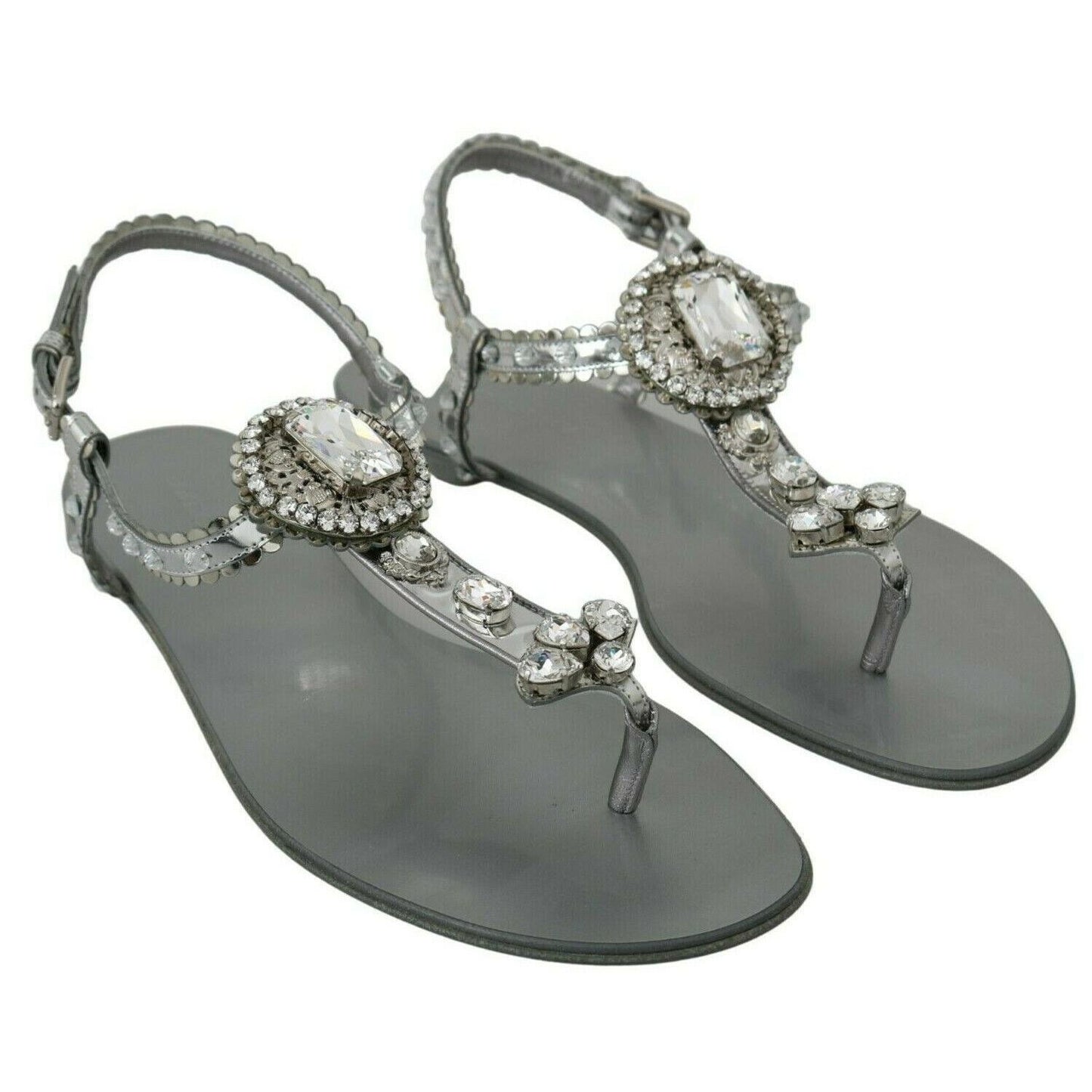 Dolce & Gabbana Silver Crystal Sandals Flip Flops Shoes