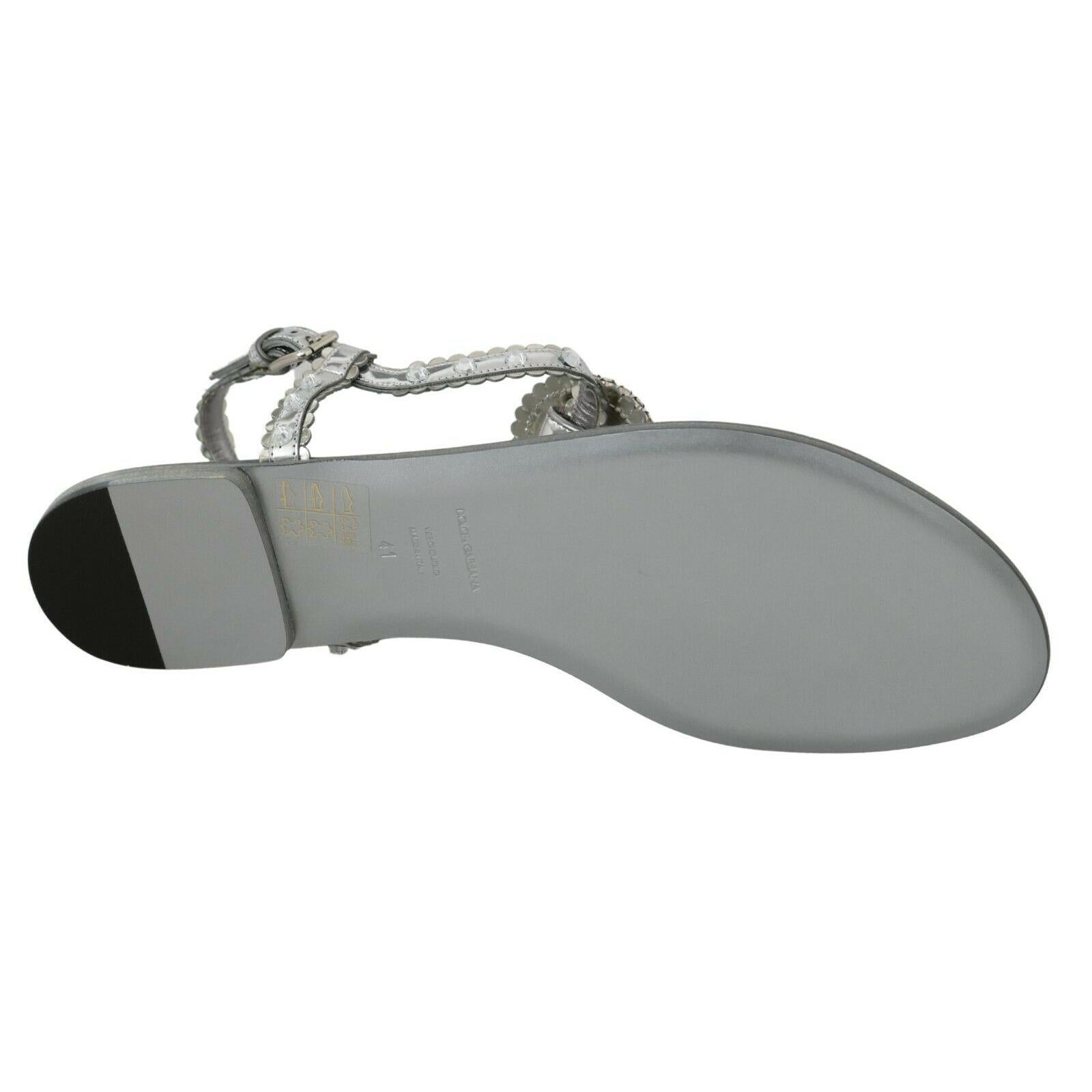Dolce & Gabbana Silver Crystal Sandals Flip Flops Shoes