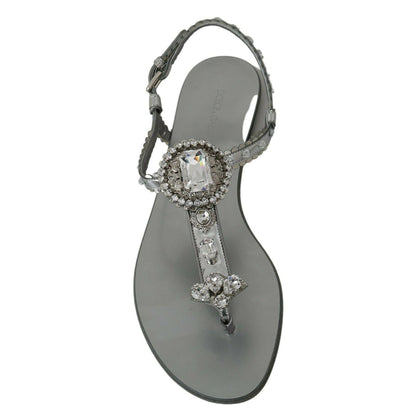Dolce & Gabbana Silver Crystal Sandals Flip Flops Shoes