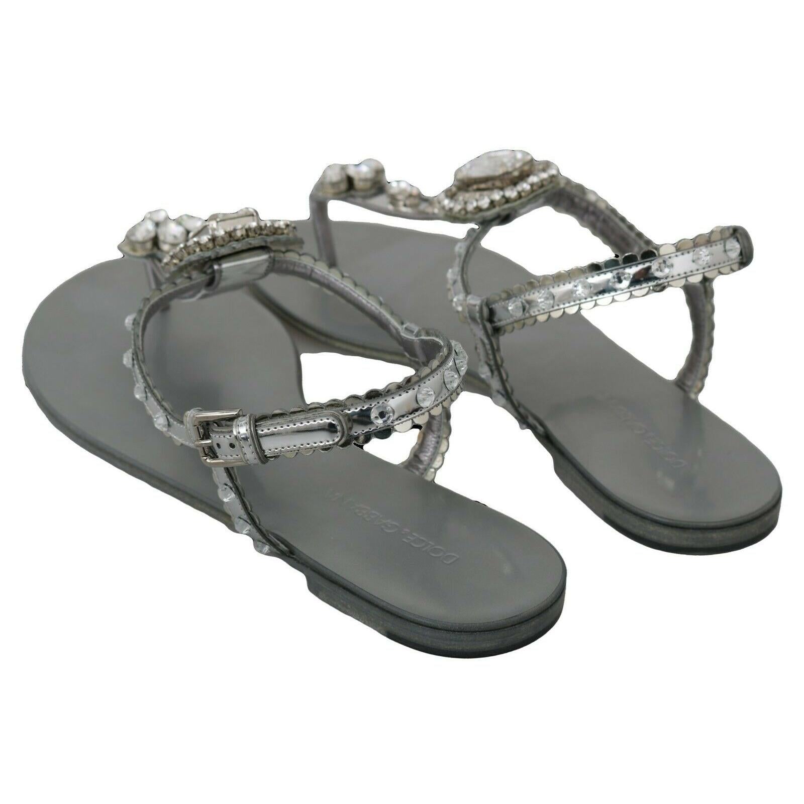 Dolce & Gabbana Silver Crystal Sandals Flip Flops Shoes