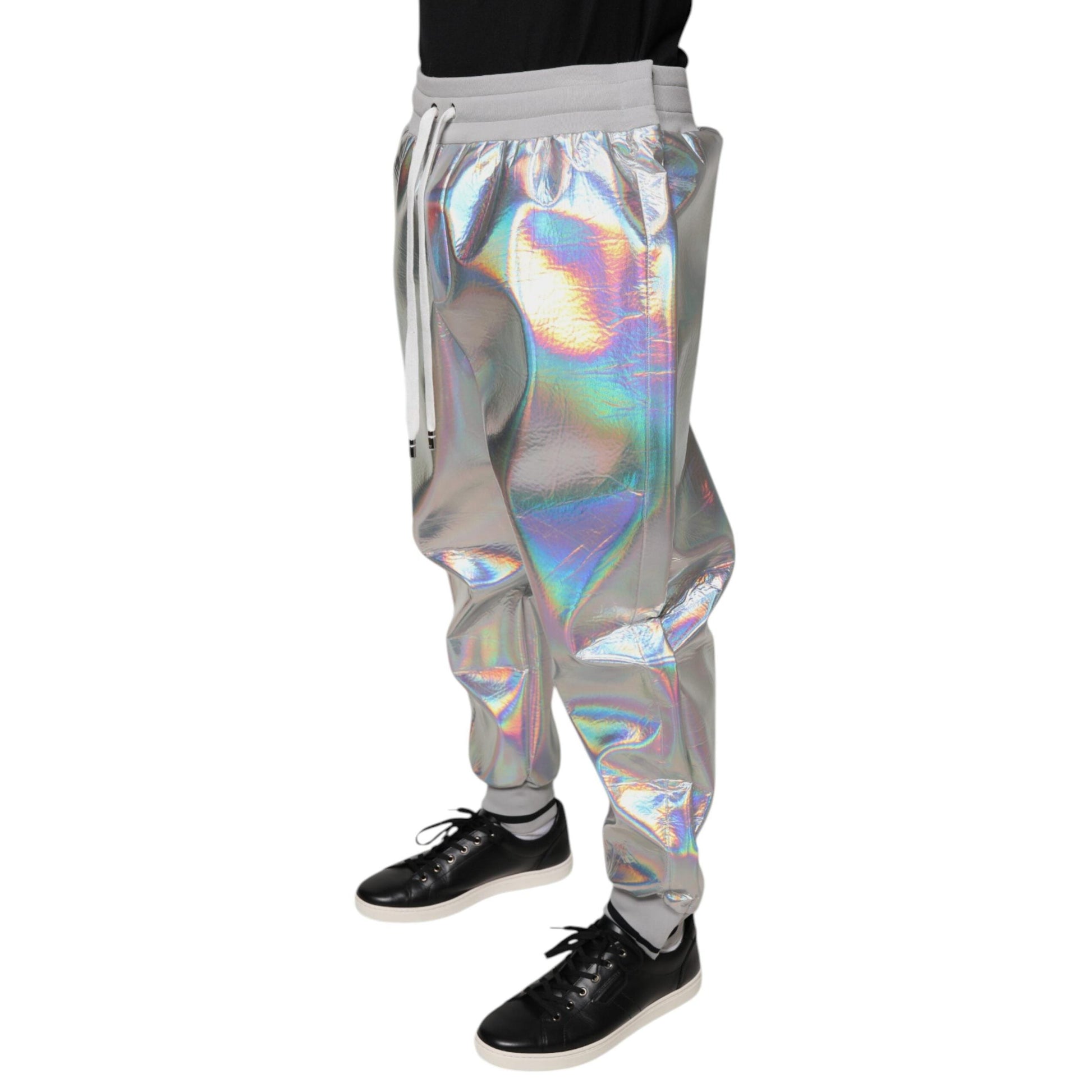 Dolce & Gabbana Silver Iridescent Men Jogger Sweatpants Pants