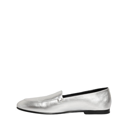 Dolce & Gabbana Silver Leather DG Logo Slip On Loafers Shoes