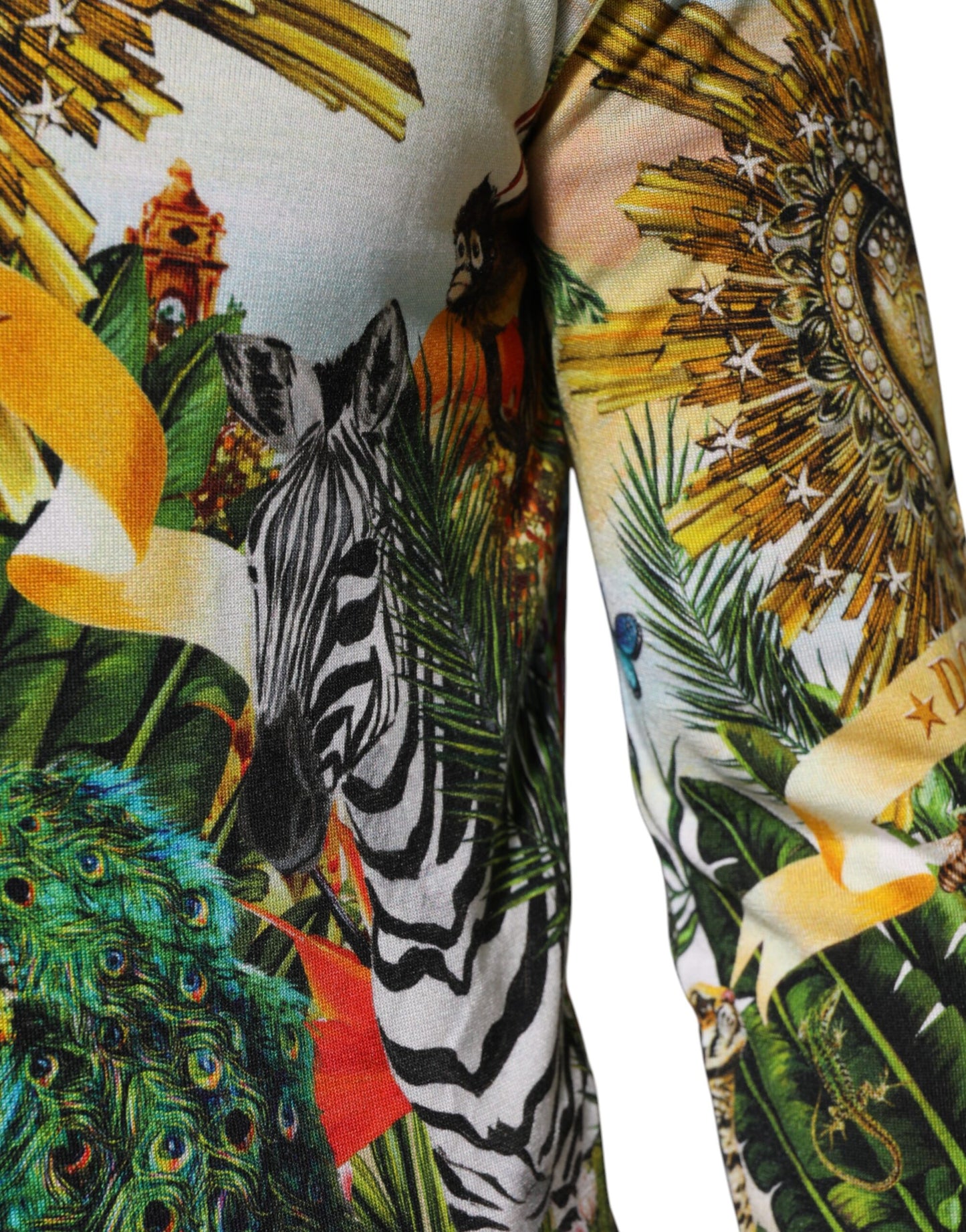 Dolce & Gabbana Tropical Heart Crown Silk Pullover Sweater