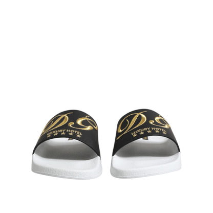 Dolce & Gabbana White Black Leather Sandals Beachwear Shoes