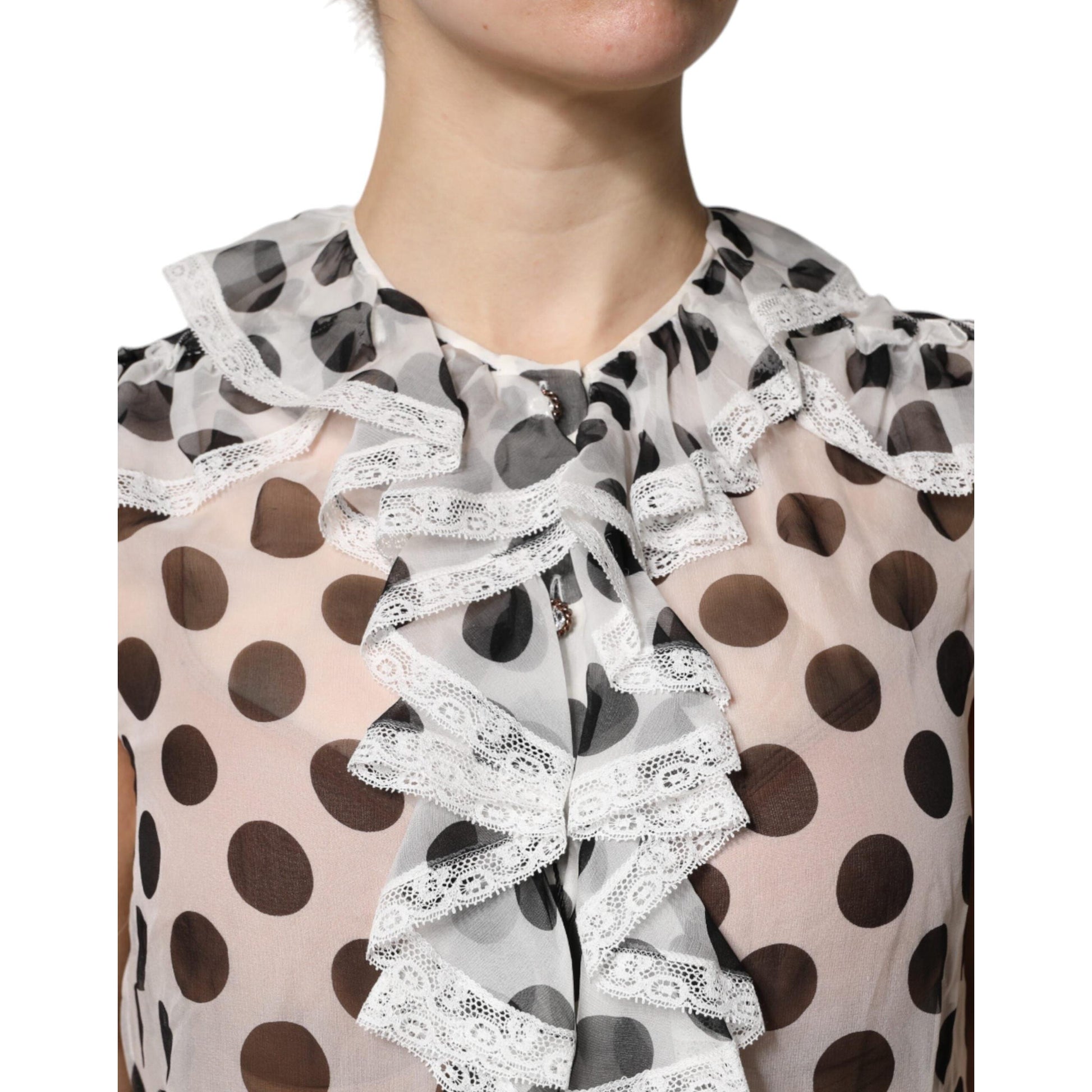 Dolce & Gabbana White Black Polka Dot Cotton Sleeveless Top