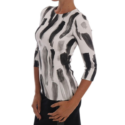 Dolce & Gabbana White Black Striped Printed Blouse Top
