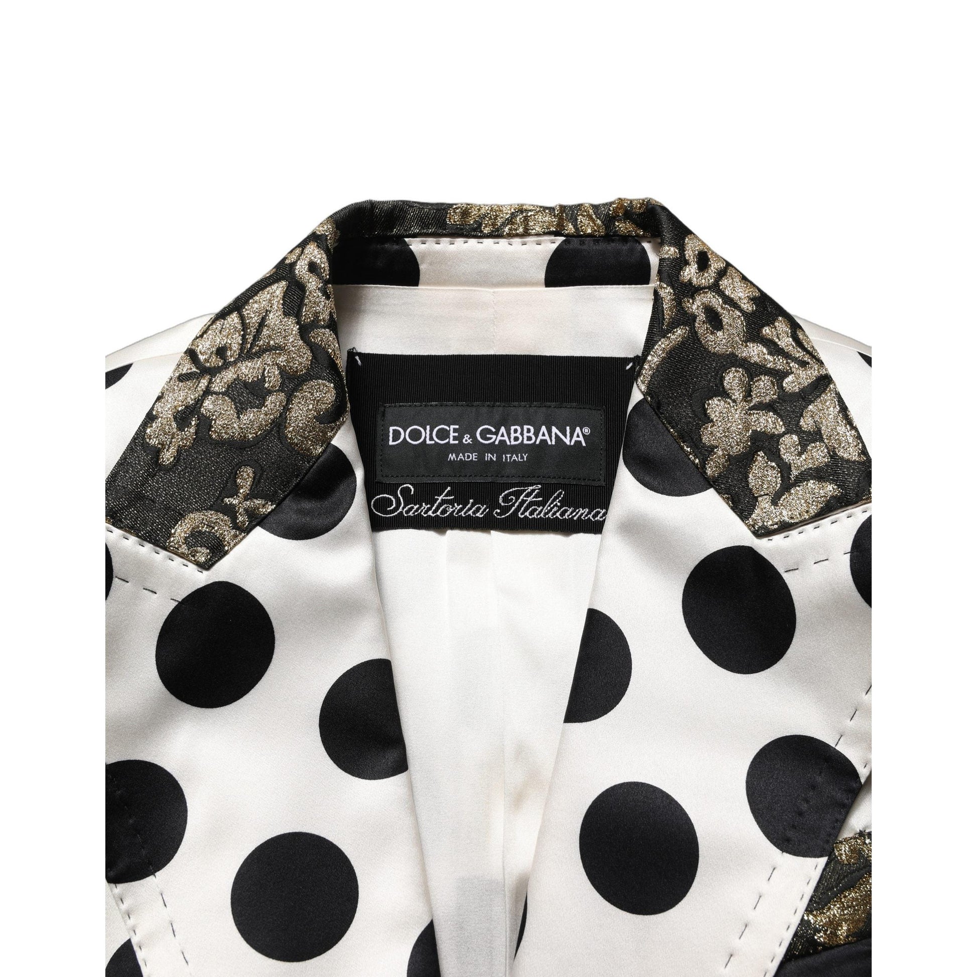 Dolce & Gabbana White Brocade Polka-Dot Print Blazer Jacket