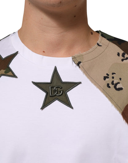 Dolce & Gabbana White Camouflage Patckwork Men Cotton T-shirt