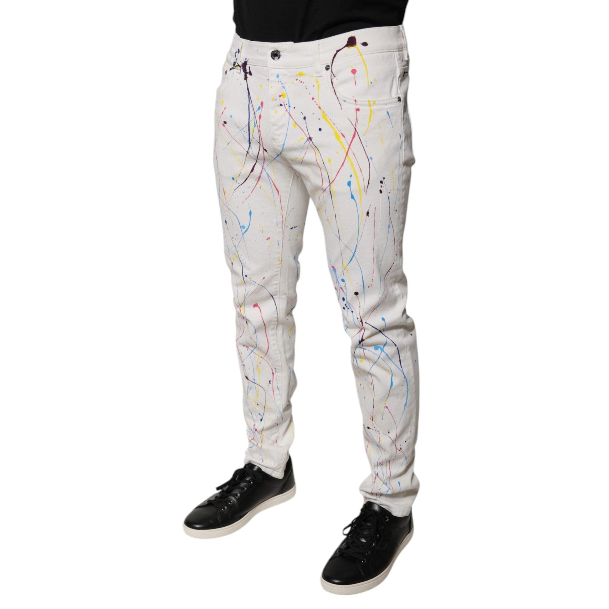 Dolce & Gabbana White Color Splash Print Skinny Denim Jeans