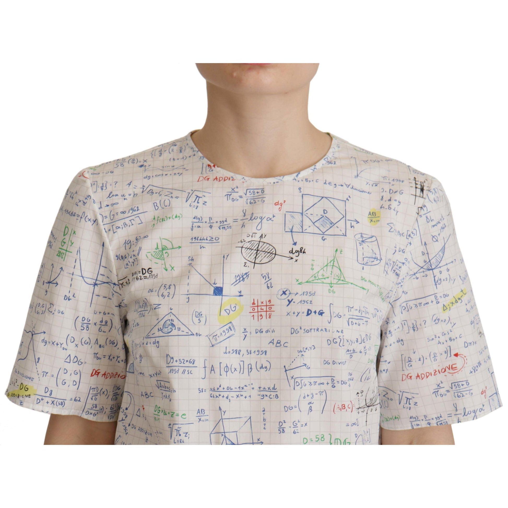 Dolce & Gabbana White Cotton Algebra Print Short Sleeves Top