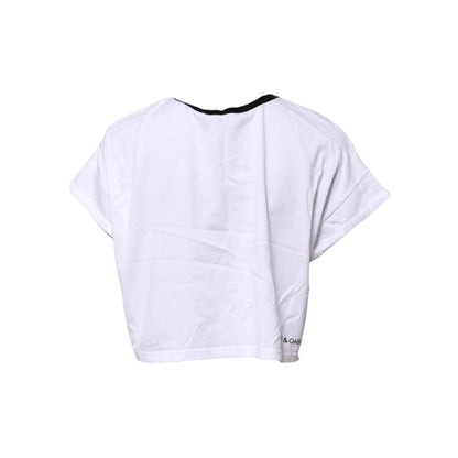 Dolce & Gabbana White Cotton Crew Neck Cropped Top T-shirt