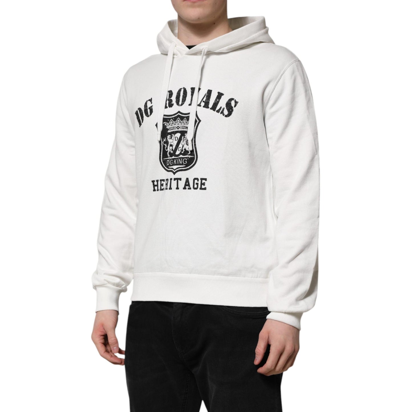 Dolce & Gabbana White Cotton DG ROYAL Print Hooded Sweater