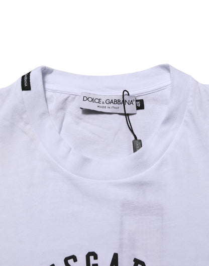 Dolce & Gabbana White Cotton Logo Print Crew Neck T-shirt