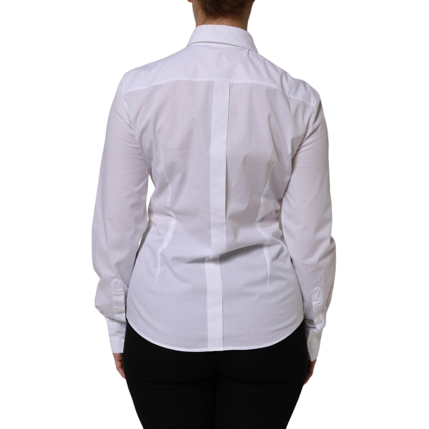 Dolce & Gabbana White Cotton Long Sleeves Collared Top Shirt