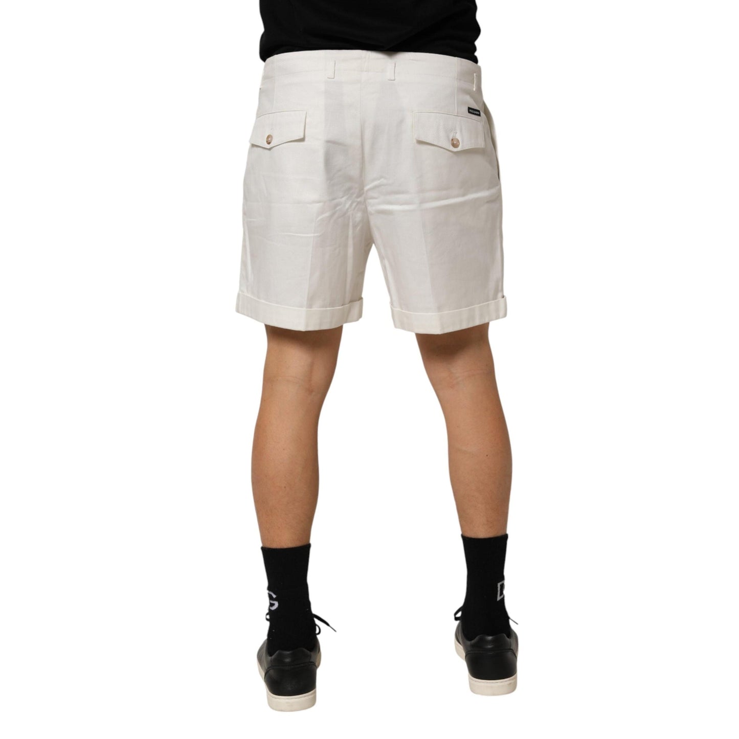 Dolce & Gabbana White Cotton Mid Waist Men Bermuda Shorts