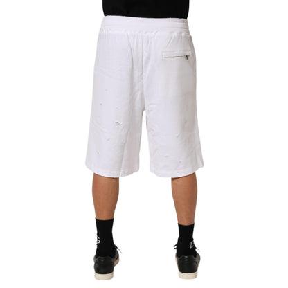 Dolce & Gabbana White Cotton Ripped Bermuda Sweatpants Shorts