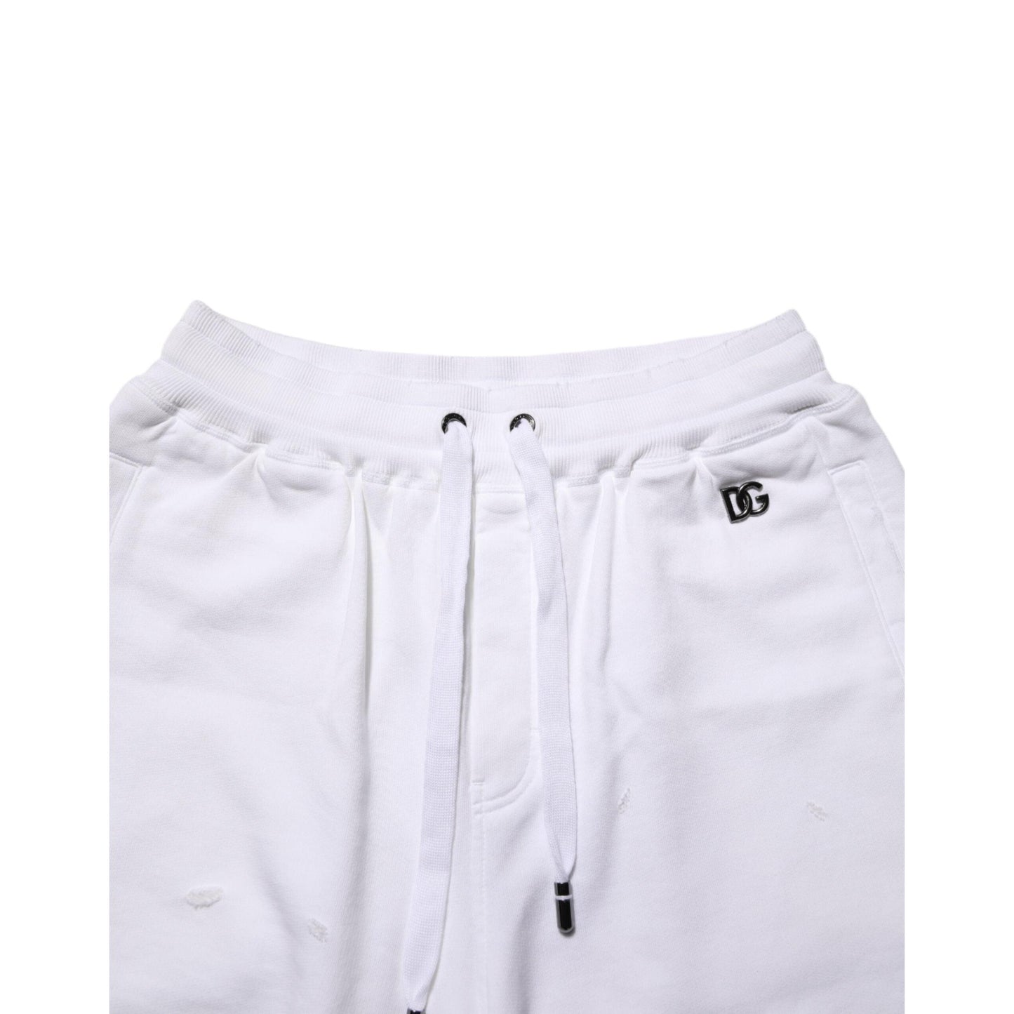 Dolce & Gabbana White Cotton Ripped Bermuda Sweatpants Shorts