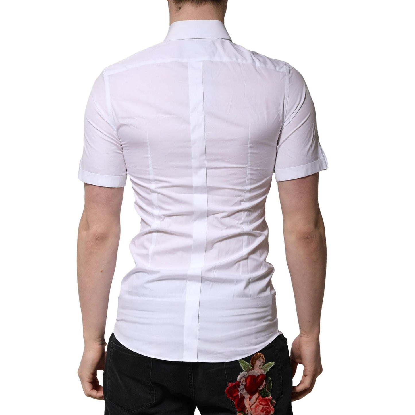 Dolce & Gabbana White Cotton Short Sleeves GOLD Casual Shirt