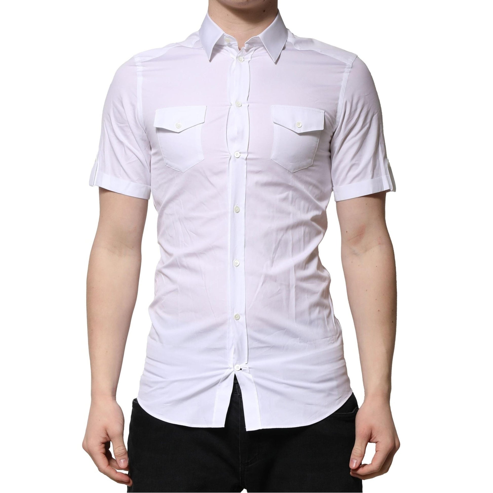 Dolce & Gabbana White Cotton Short Sleeves GOLD Casual Shirt
