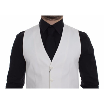 Dolce & Gabbana White Cotton Silk Blend Dress Vest Blazer