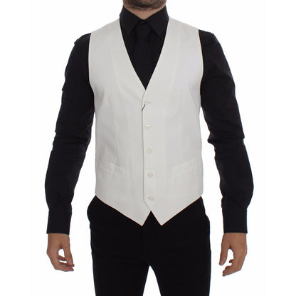 Dolce & Gabbana White Cotton Silk Blend Dress Vest Blazer