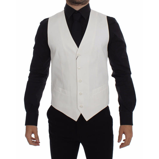 Dolce & Gabbana White Cotton Silk Blend Dress Vest Blazer