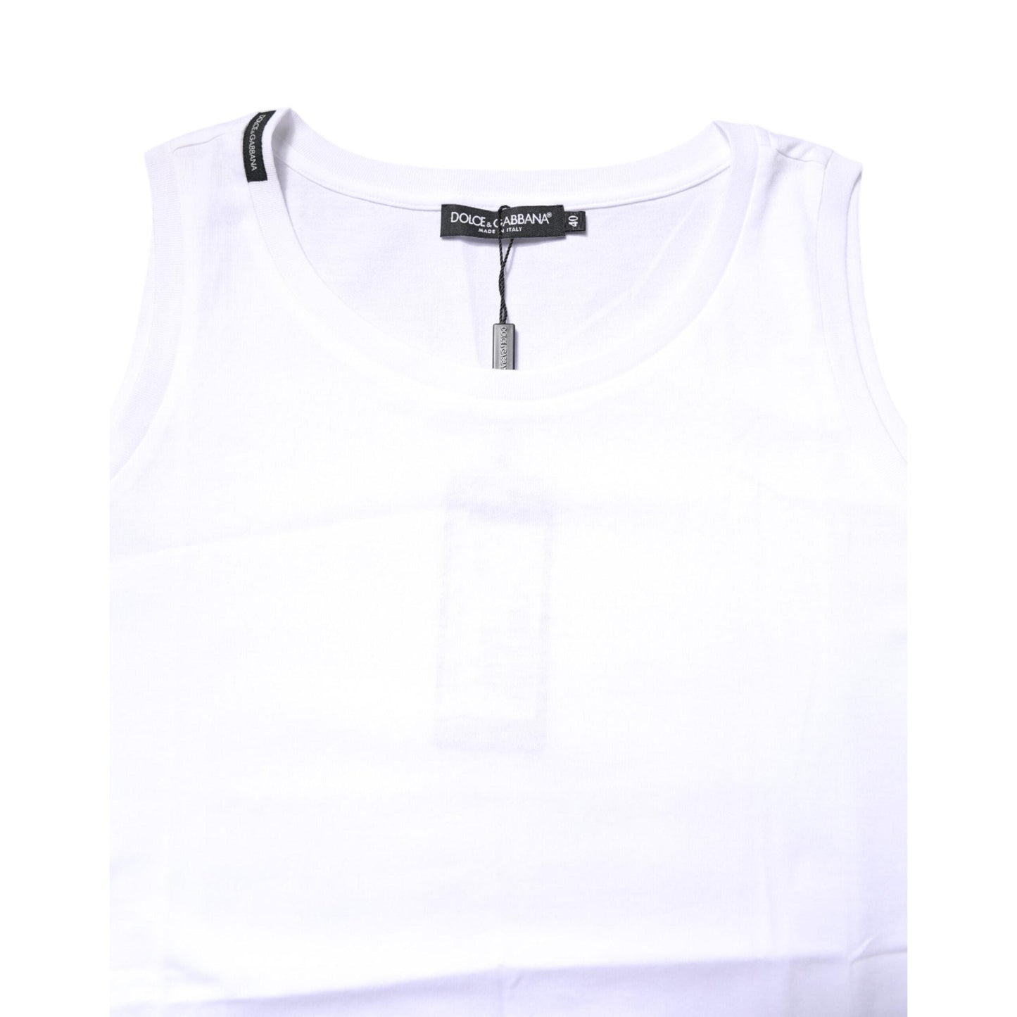 Dolce & Gabbana White Cotton Sleeveless Crew Neck T-shirt