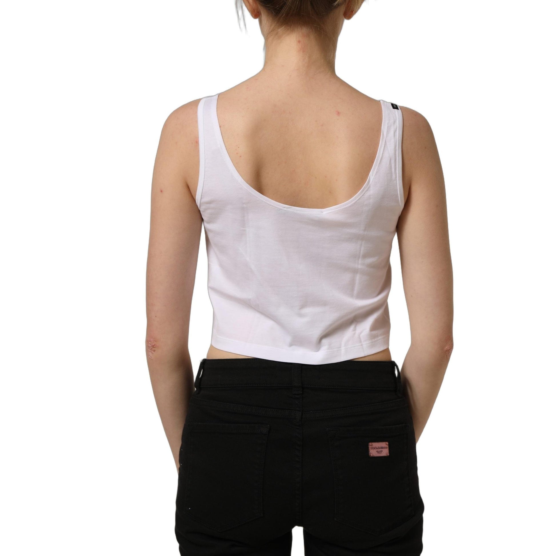 Dolce & Gabbana White Cotton Sleeveless Cropped Tank Top