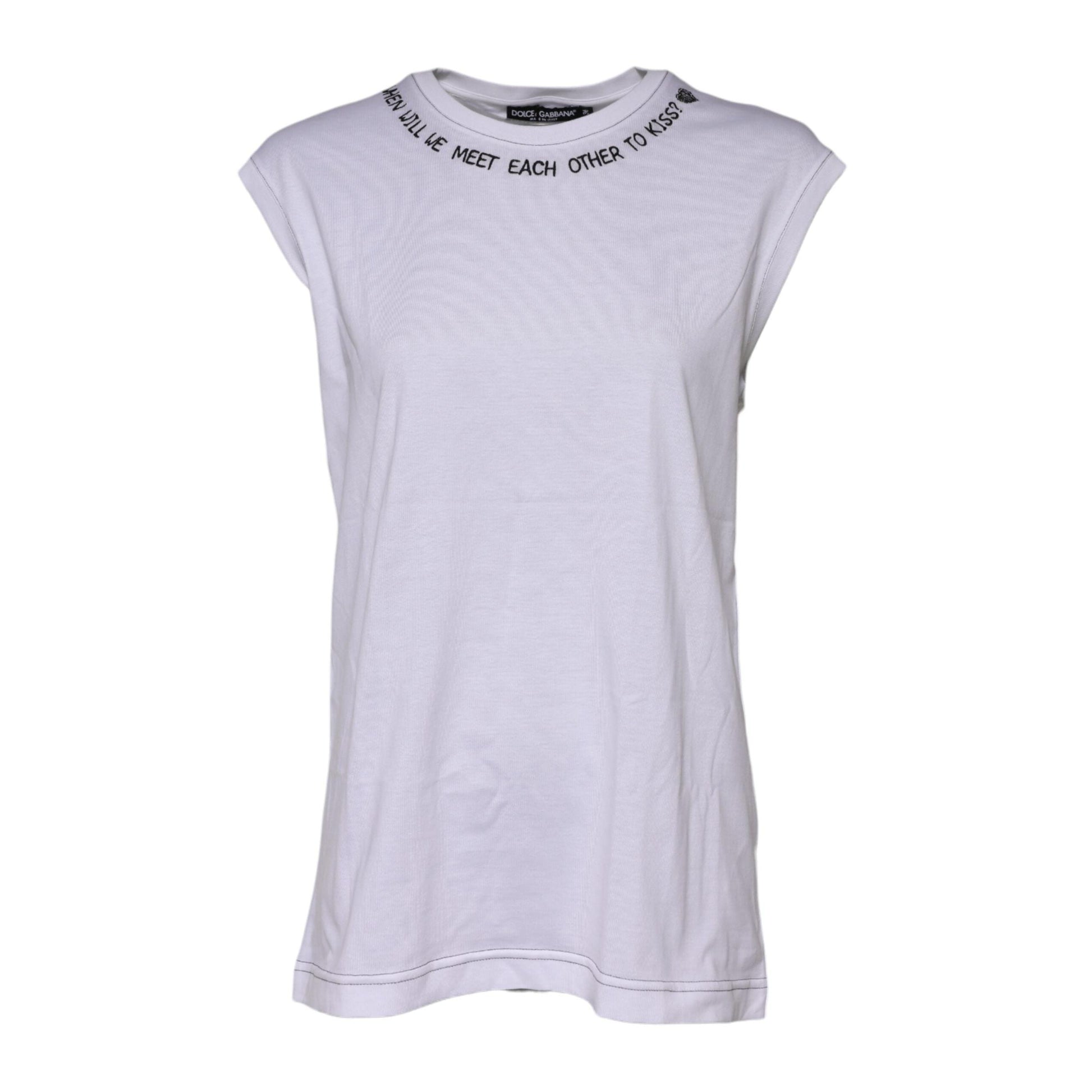 Dolce & Gabbana White Cotton Sleeveless Printed Tank T-shirt