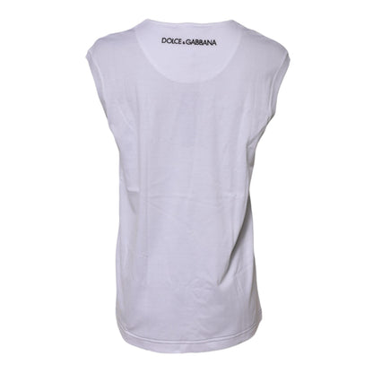 Dolce & Gabbana White Cotton Sleeveless Printed Tank T-shirt