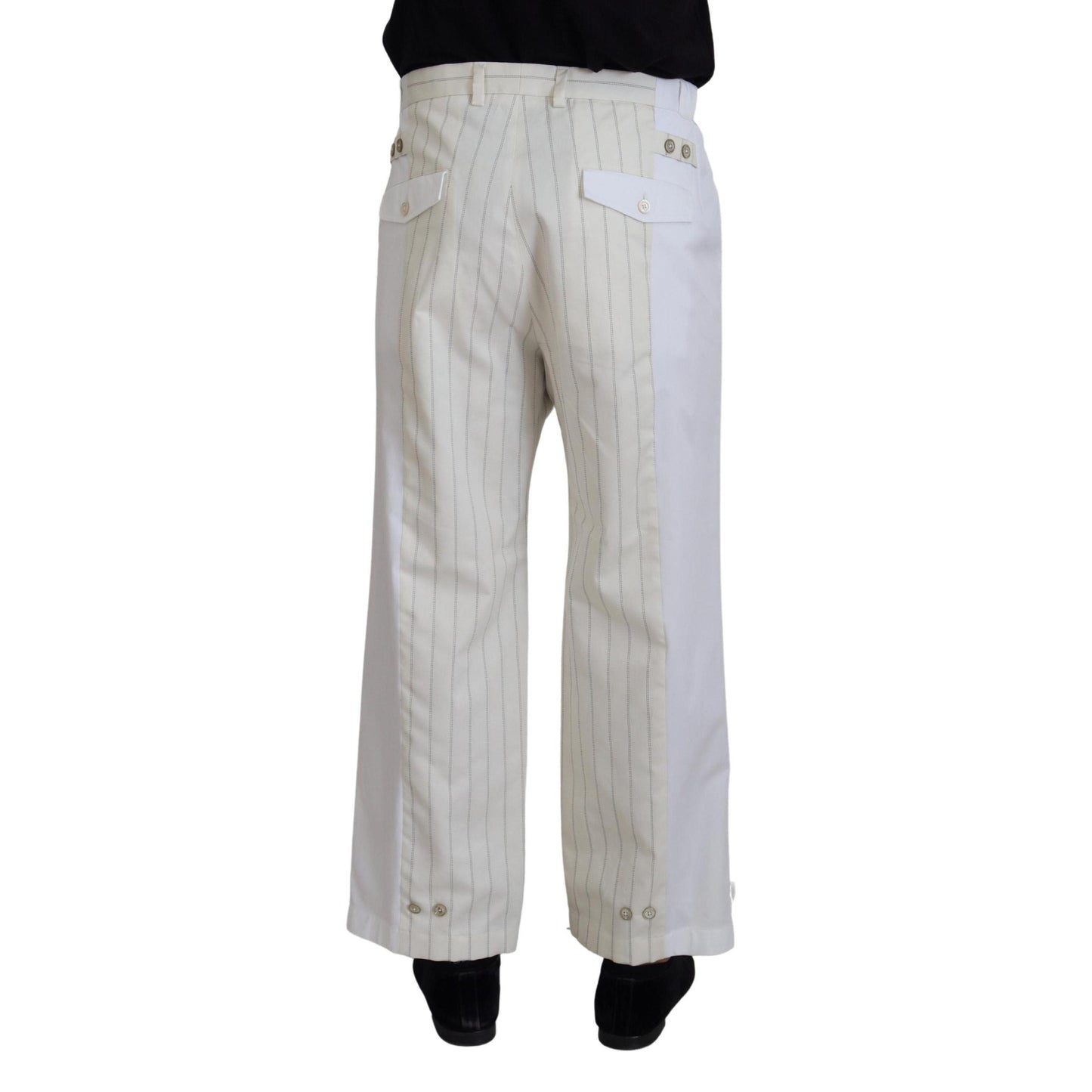 Dolce & Gabbana White Cotton Striped Formal Pants
