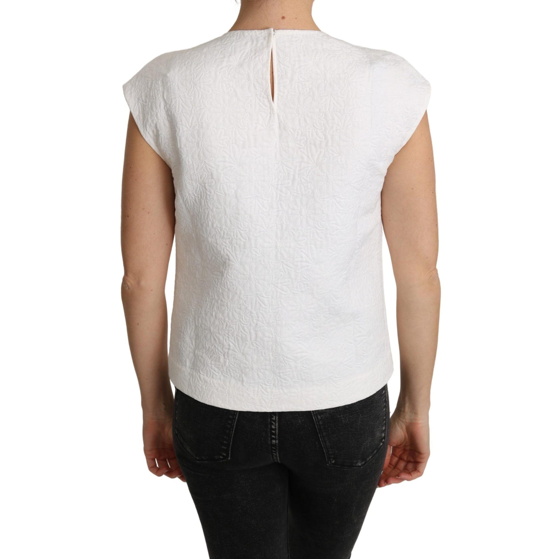 Dolce & Gabbana White Floral Brocade Blouse Cotton Top