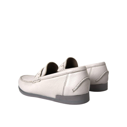 Dolce & Gabbana White Gray Leather Slip Mocassin Shoes Loafer