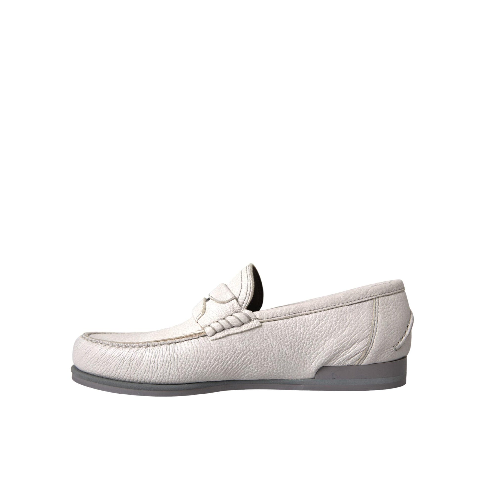 Dolce & Gabbana White Gray Leather Slip Mocassin Shoes Loafer