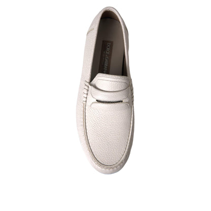 Dolce & Gabbana White Gray Leather Slip Mocassin Shoes Loafer