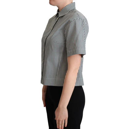 Dolce & Gabbana White Green Cotton Check Shirt Blouse Top