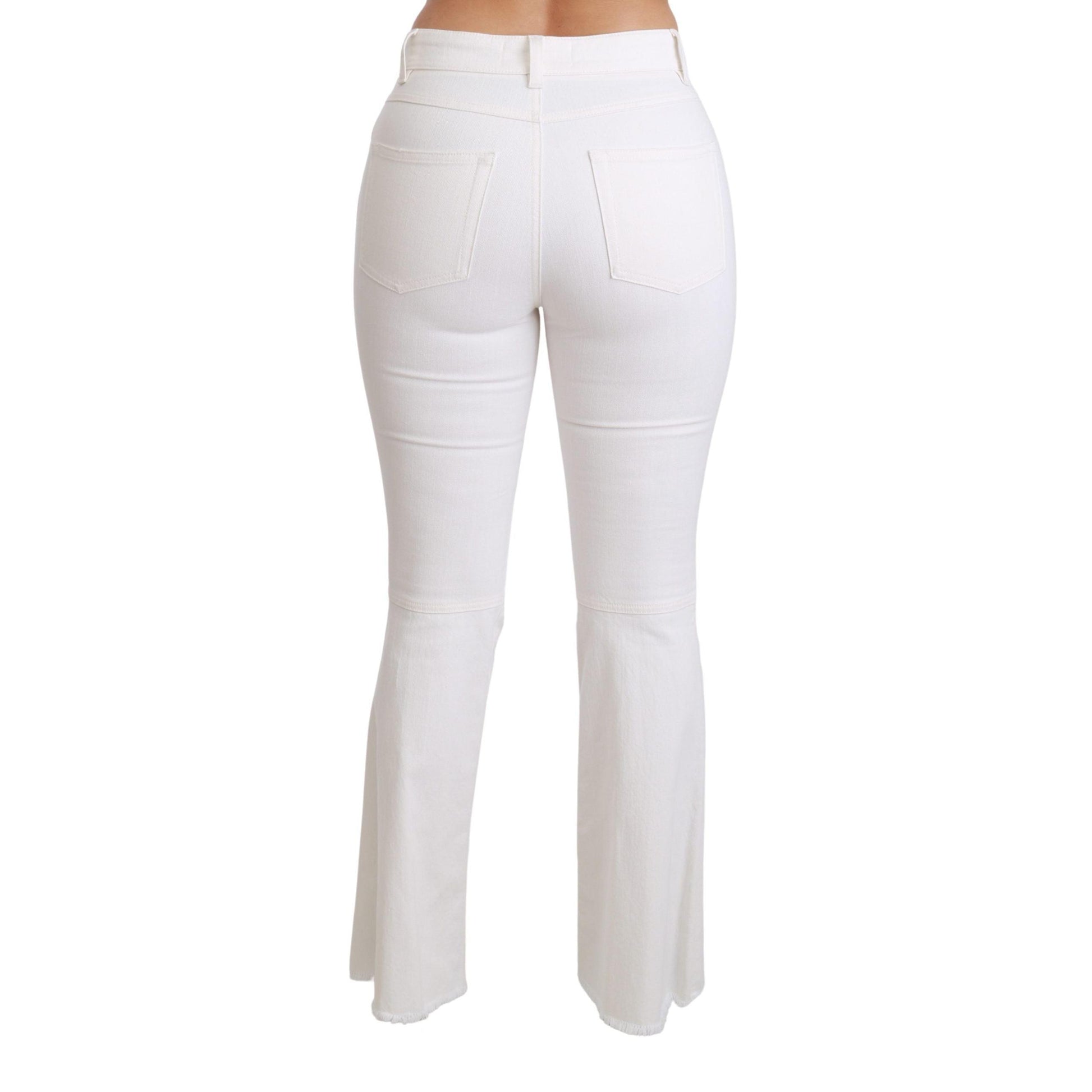 Dolce & Gabbana White Heart Flared Stretch Cotton Pants