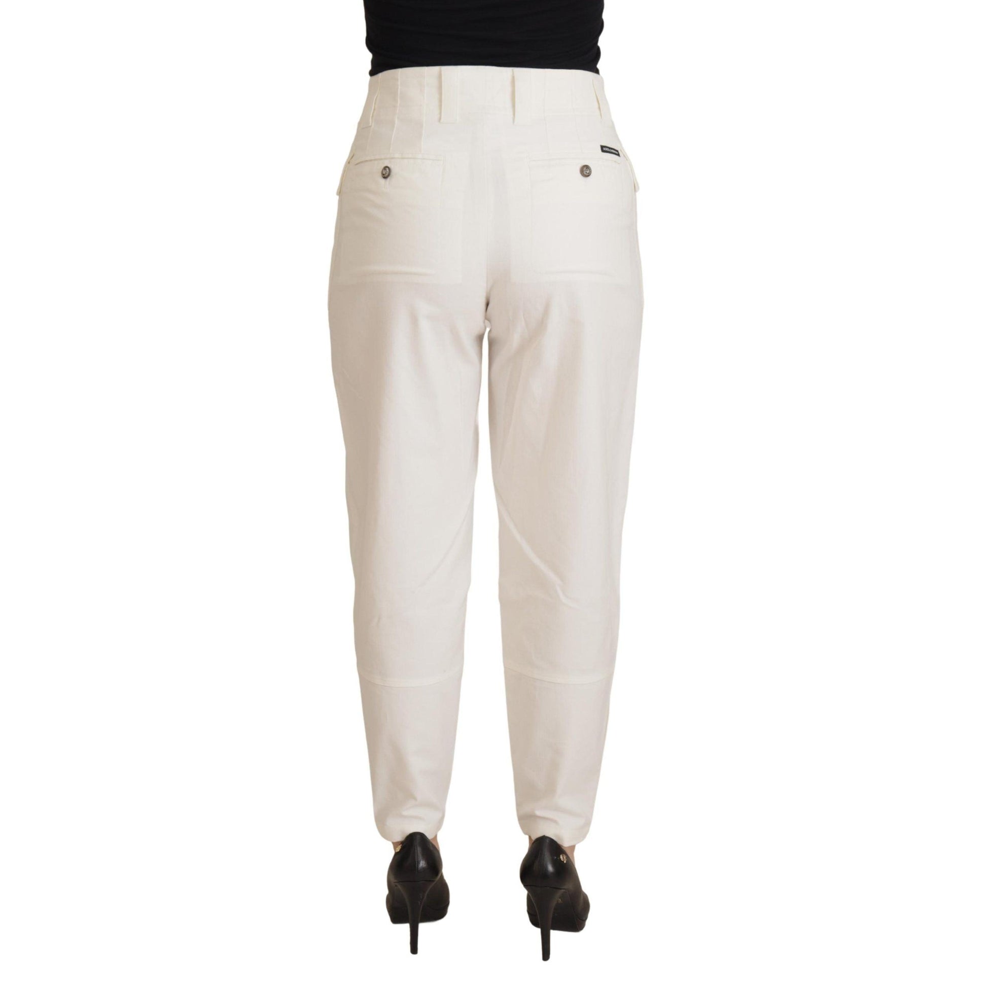 Dolce & Gabbana White High Waist Tapered Women Cotton Pants