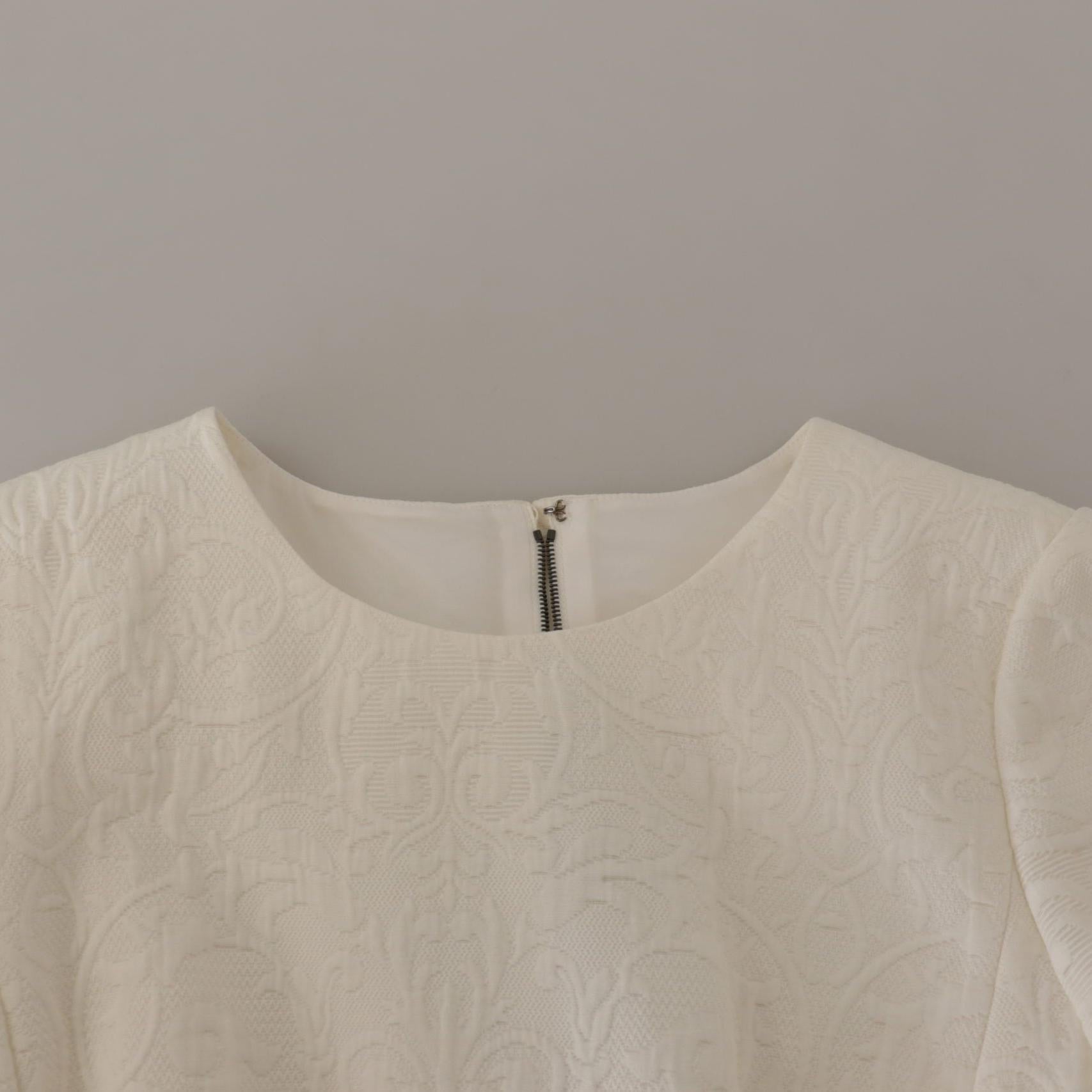 Dolce & Gabbana White Jaquard Midi Floral Sheath Brocade Dress