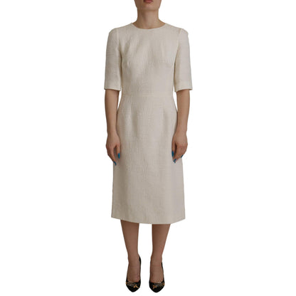 Dolce & Gabbana White Jaquard Midi Floral Sheath Brocade Dress