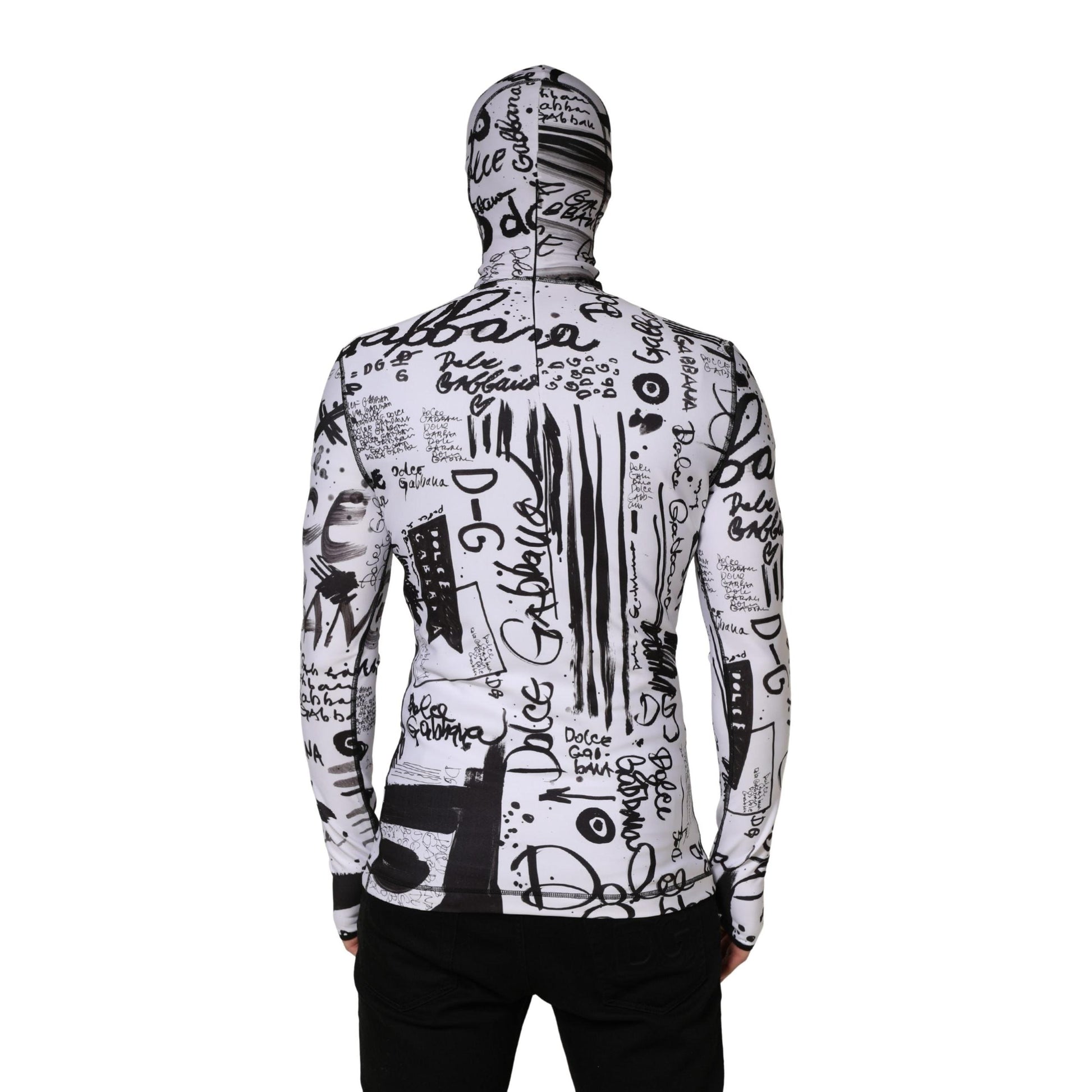 Dolce & Gabbana White Jersey Graffiti Print Balaclava Hood Sweater