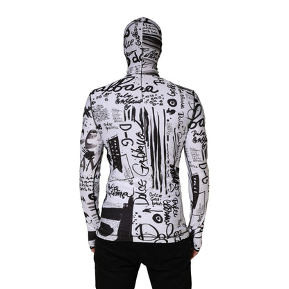 Dolce & Gabbana White Jersey Graffiti Print Balaclava Hood Sweater