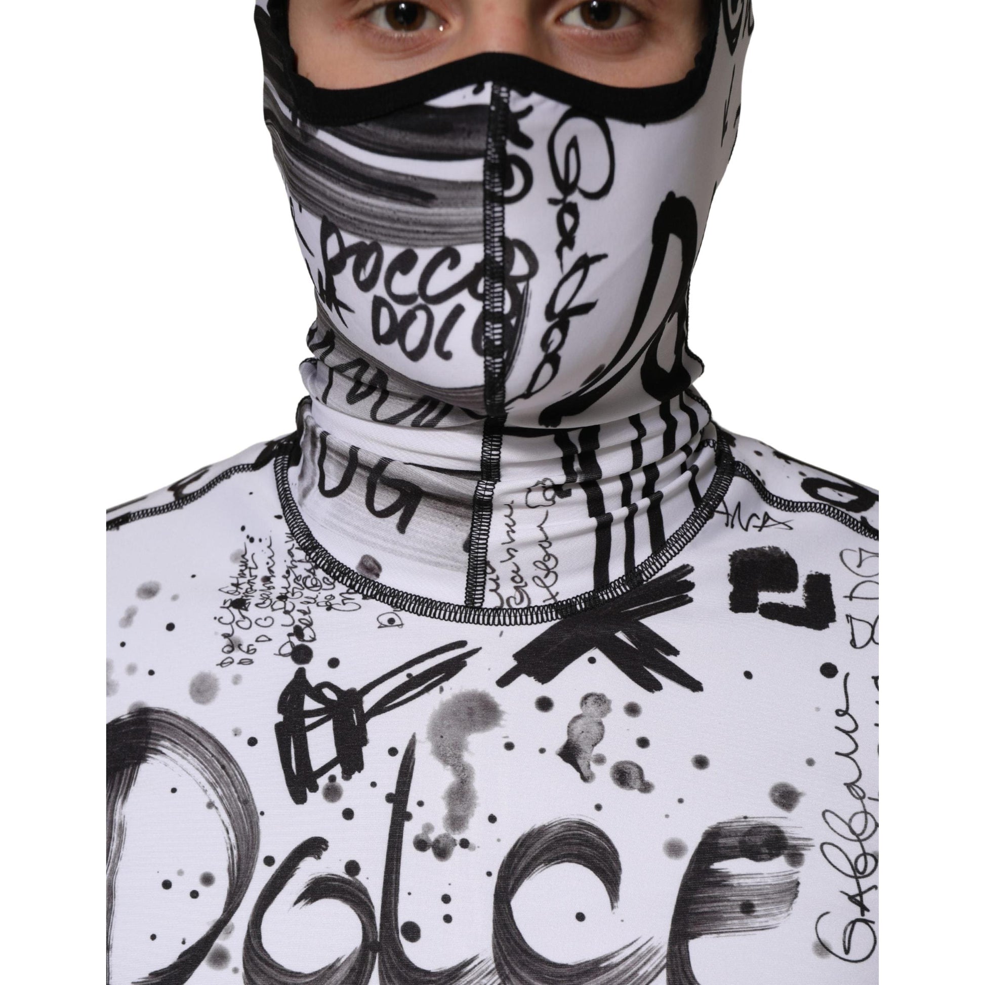 Dolce & Gabbana White Jersey Graffiti Print Balaclava Hood Sweater
