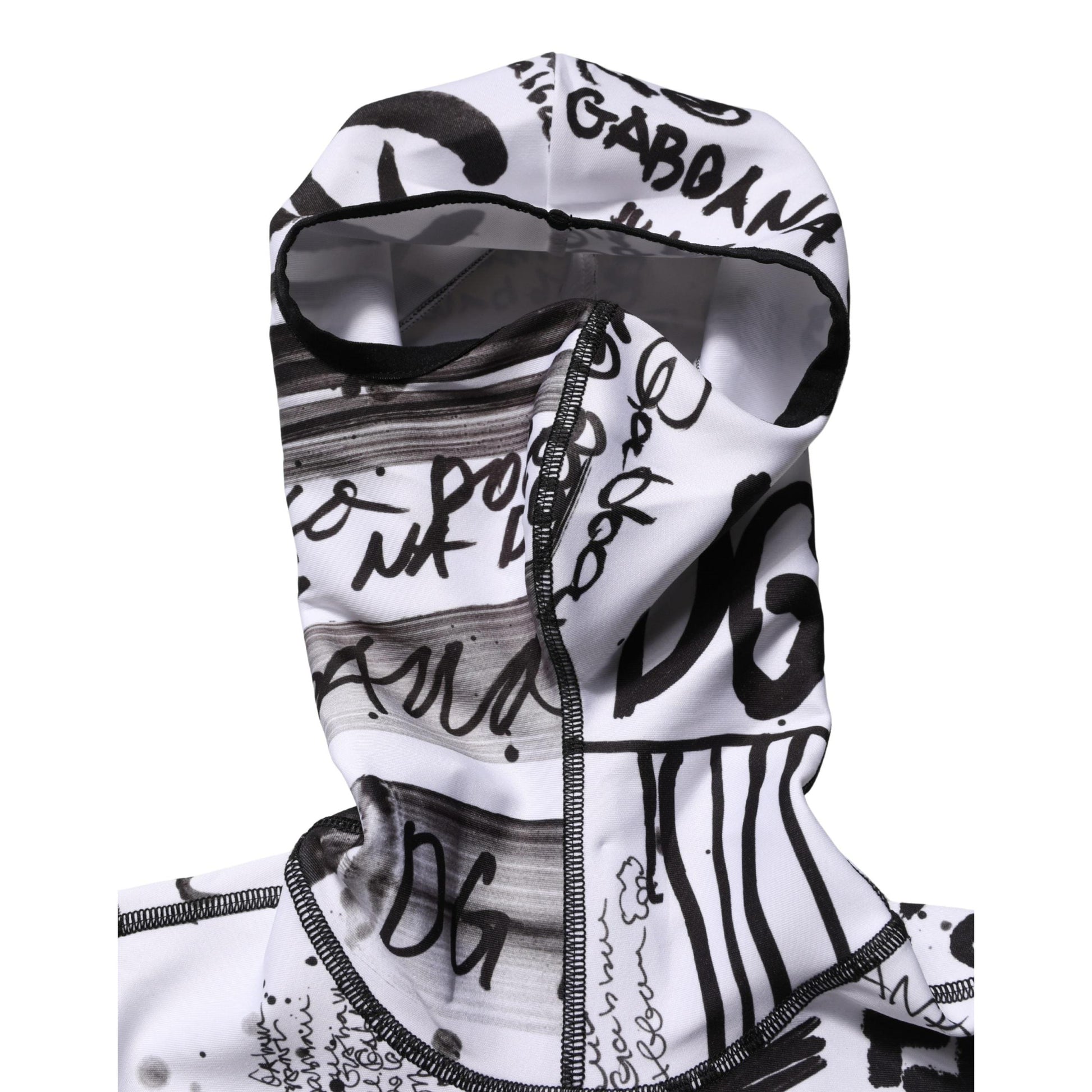 Dolce & Gabbana White Jersey Graffiti Print Balaclava Hood Sweater
