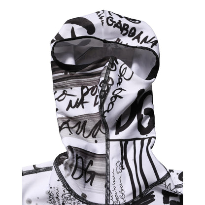 Dolce & Gabbana White Jersey Graffiti Print Balaclava Hood Sweater