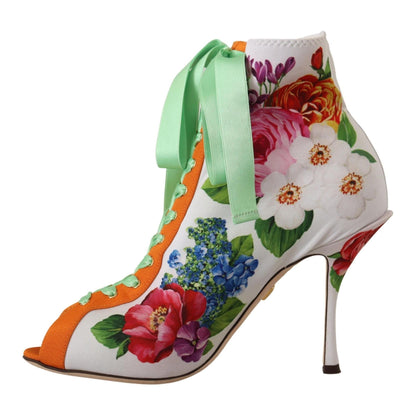 Dolce & Gabbana White Jersey Stretch Boots Open Toes Heels Shoes